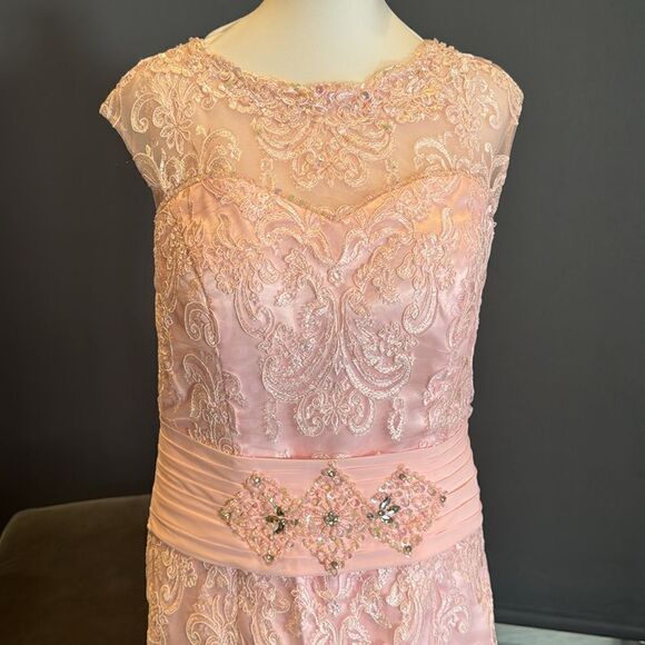 Women’s Pink Tea Length Mother of the Bride Groom Corset Back Dress Size 10 NWOT - Picture 3 of 15
